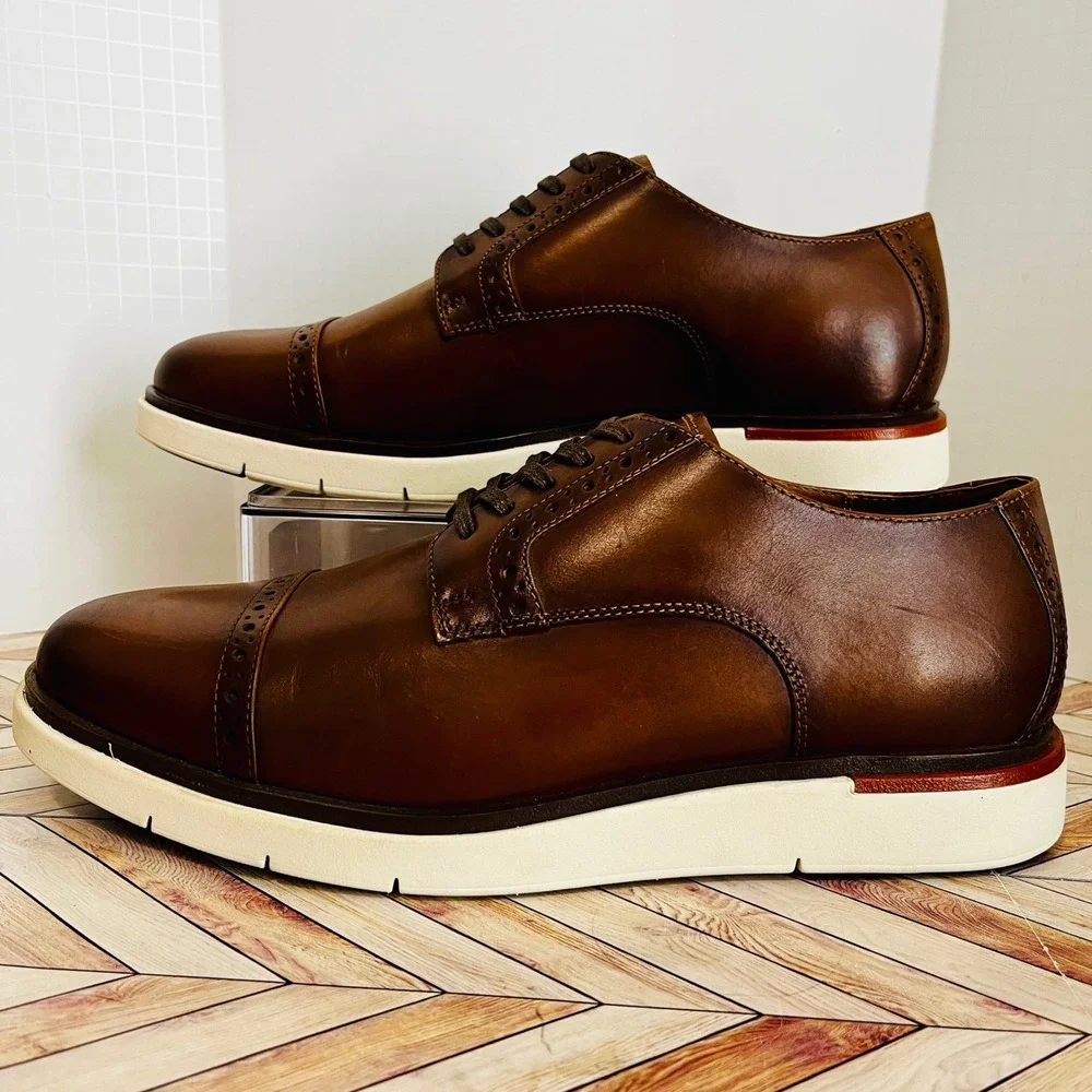 Allen Edmonds Caleb Brogue Lace Up Derby Sneakers Mens 9.5 3E Brown Leather 7283
